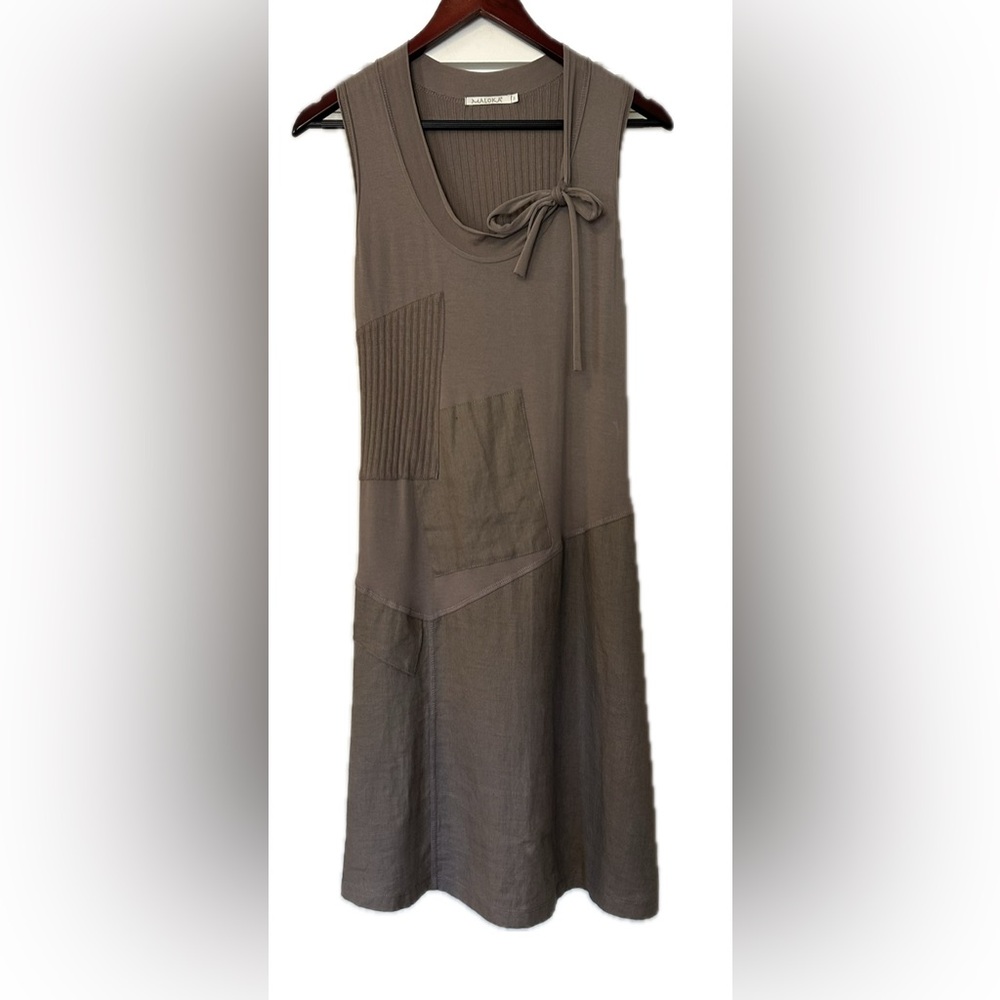 Maloka Dress. Brown/Grey. Linen. Patchwork designs.
